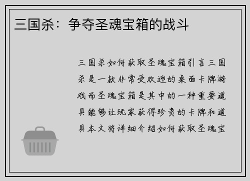 三国杀：争夺圣魂宝箱的战斗